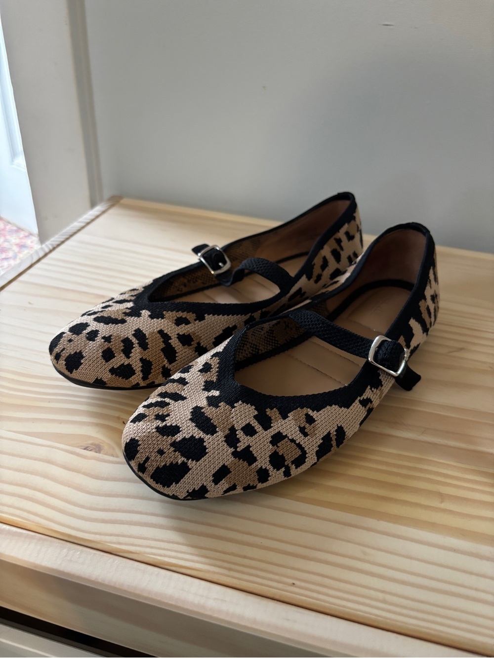 Rachel Zoe Knit Leopard Print Mary Jane Ballet Flats